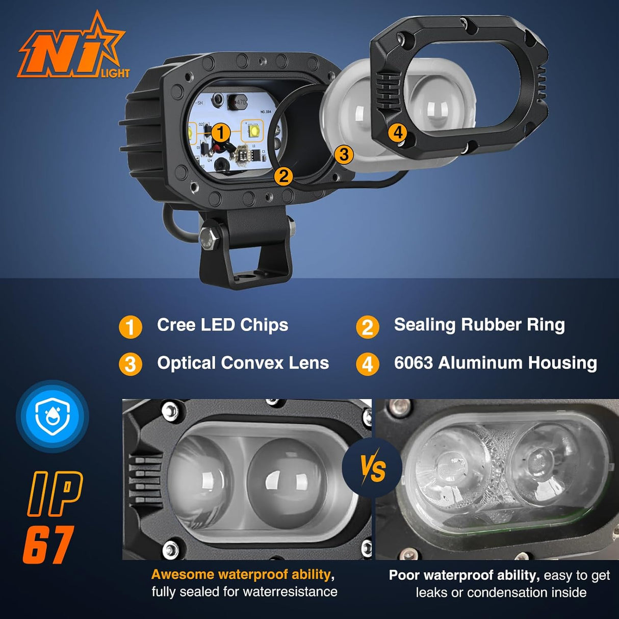 LED Pod Light 48W 4 Inch 2 PCS White Spot Beam Driving Lights IP67 Waterproof Auxiliary Offroad Lighting for Truck Tractor SUV ATV UTV Golf Cart Boat Motorcycle Dirt Bike