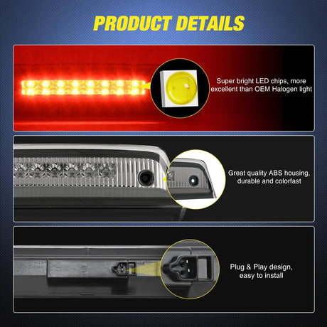 Third Brake Light Tail High Mount 3rd Stop Lights Smoked Lens Compatible with Dodge Journey 2010 2011 2012 2013 2014 2015 2016 Van SUV Rear Center Cab Lamp