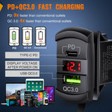 4 Gang Rocker Switch Box 12V SPST ON Off Toggle Switches PD Type C and QC 3.0 USB Charger Voltmeter LED Light Waterproof Aluminum Mount Bracket Panel DIY Stickers for Boat Car RV Truck