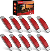 6.3 Inch Red Rectangle Side Marker Light with High Low Strobe | 12 LED IP67 Waterproof Chrome Bezel 12V Surface Mount Marker & Clearance Light Fits Pickup Trucks Trailers RVs Boats,10 Pack