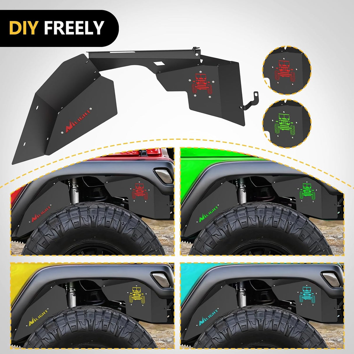 TJ Front Inner Fender Liners Fit for 1997 1998 1999 2000 2001 2002 2003 2004 2005 2006 Jeep Wrangler TJ & LJ, 2PCS Offroad Powder Coated Steel Splash Mud Guard Wheel Well Liner Covers