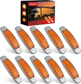 6.3 Inch Amber Rectangle Side Marker Light with High Low Strobe | 12 LED IP67 Waterproof Chrome Bezel 12V Surface Mount Marker & Clearance Light Fits Pickup Trucks Trailers RVs Boats,10 Pack
