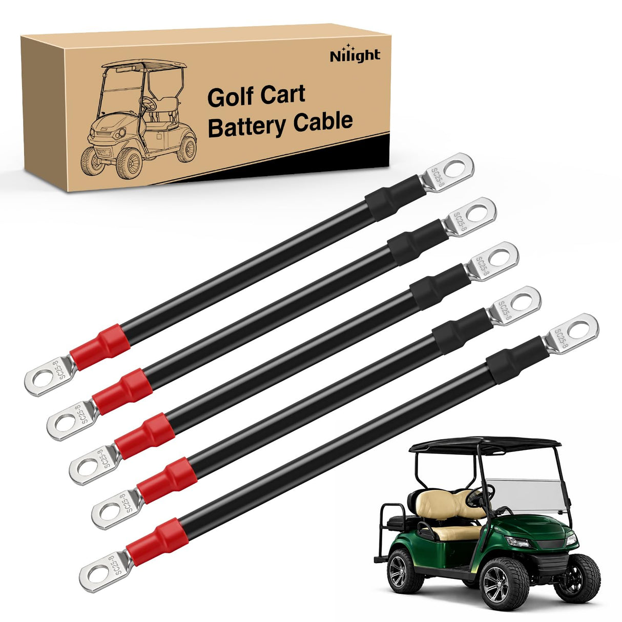 5PCS 4 AWG Golf Cart Battery Cable Kit Pure Copper for EZGO TXT | Heavy Duty Pure Copper AC/DC Wire Kits with Tinned Copper Lugs for 36V/48V EZGO TXT 1994-up