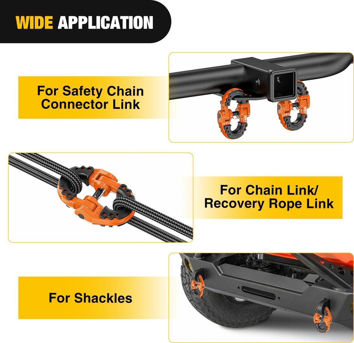 Safety Chain Connector Link, 1/2In Tow Hitch Hammerlock Coupling Link, 2 Pack Forged Steel Tow Chain Connector for Chain Link/Recovery Rope Link/Shackle, 12000 lbs Load Limit, Orange