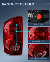 Headlight and Taillight Assembly Combo Compatible with 2007 2008 2009 Dodge Ram 1500 2500 3500 OE Style Black Housing Amber Reflector with Smoke Housing Tail Lights