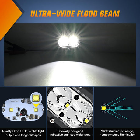 LED Pod Light 24W 4 Inch 2PCS White Flood Beam Driving Lights LED Pods IP67 Waterproof Auxiliary Offroad Lighting for Truck Tractor SUV ATV UTV Golf Cart Boat Motorcycle Dirt Bike