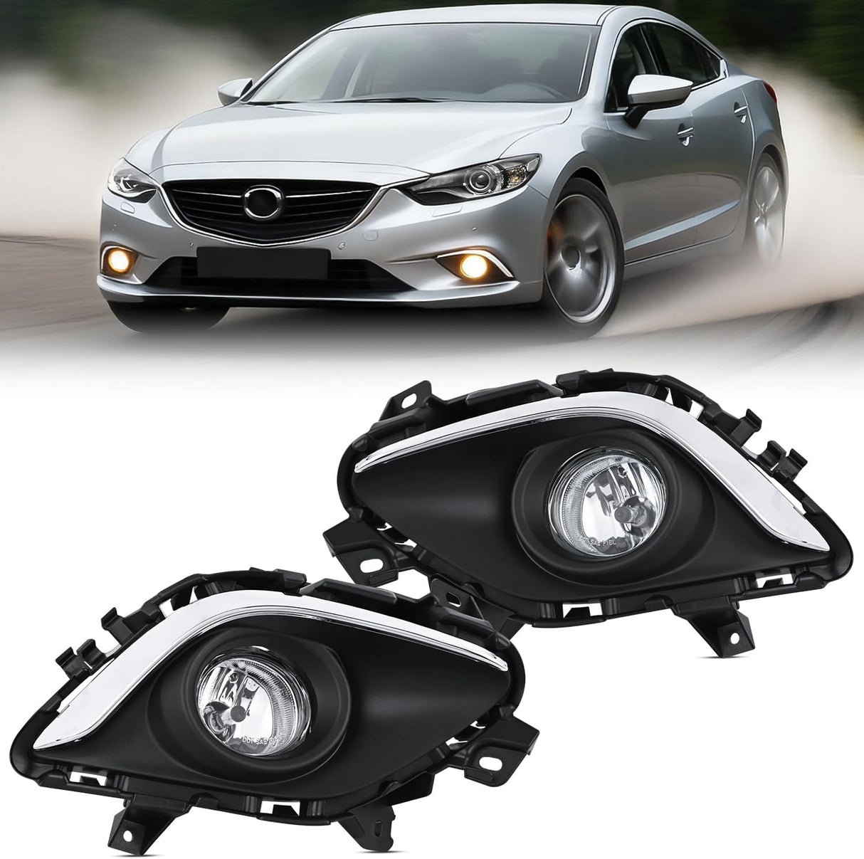 Fog Lights Assembly Compatible with 2013 2014 2015 MAZDA 6 Clear Lens Driver and Passenger Side H11 12V 55W Bulbs