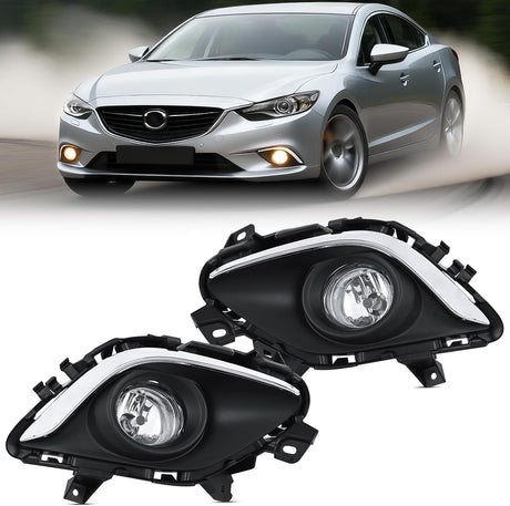 Fog Lights Assembly Compatible with 2013 2014 2015 MAZDA 6 Clear Lens Driver and Passenger Side H11 12V 55W Bulbs