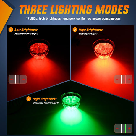 Watermelon Light 17 LED Dual Color 2PCS Stainless Steel Bezel Red to Green Side Marker Clearance Turn signal Lights 4 Plug IP68 Waterproof for Trailer Truck Pickup Camper RV ATV UTV Boat