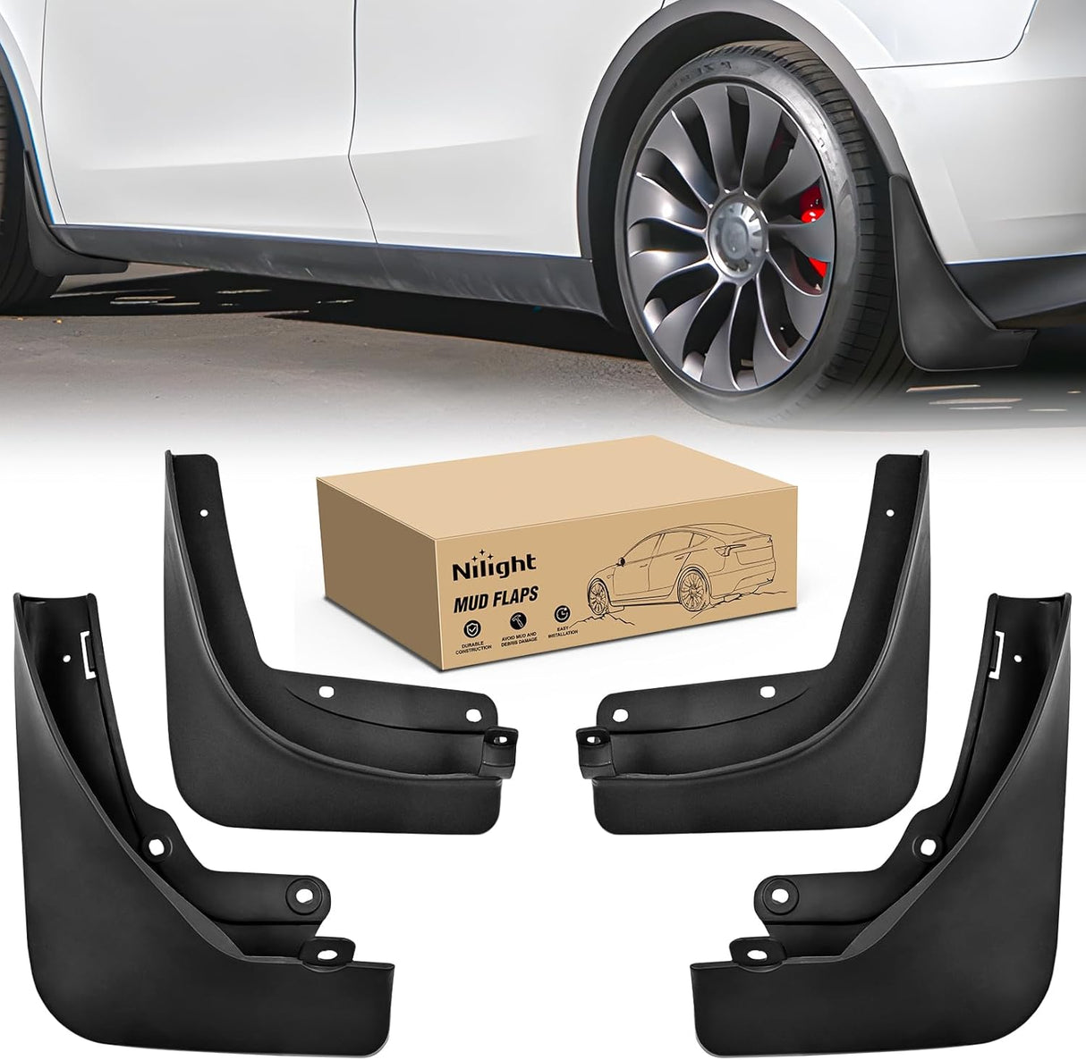 Mud Flaps for Tesla Model Y 2020 2021 2022 2023 2024 2025, No Drilling Precision Fit Exterior Accessories Heavy-Duty Splash Guards Protection, Front & Rear Set