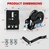 Boat Trailer Winch 1200 Lbs Hand Crank Winch Heavy Duty Boat Winches with 23Ft Strap Rope Hook 2-Way Ratchet 4:1 Gear Portable Marine Manual Winch for Trailers Boats RV ATV Jet Ski Towing