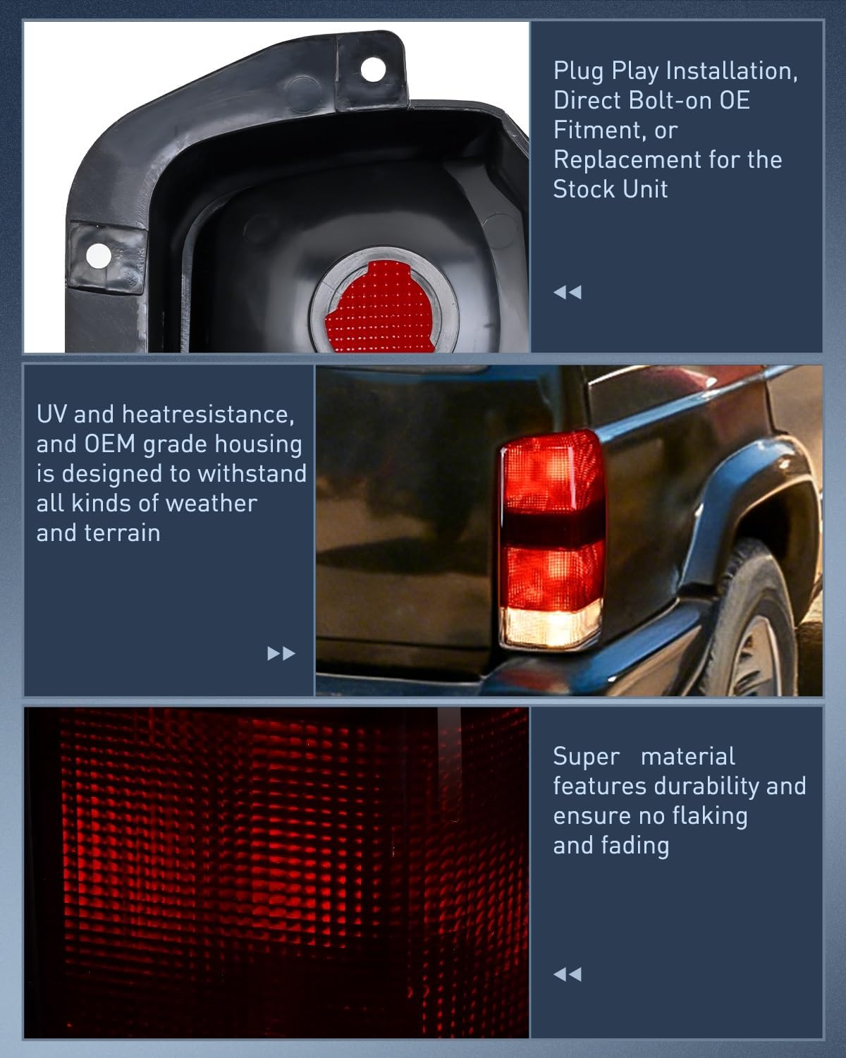 Taillight Assembly Compatible with 1997 1998 1999 2000 2001 Jeep Cherokee Limited SE Sport XJ XJ Chassis Rear Tail Light Lamp Replacement OE Style Smoked Black Drive and Passenger Side