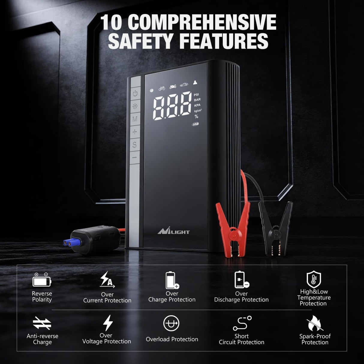 Jump Starter with Air Compressor 3500A 150PSI Portable Car Battery Booster 9.0 Gas & 8.0L Diesel with Auto-Shutoff Digital Tire Inflator 12V Battery Power Supply w/Large LCD Display