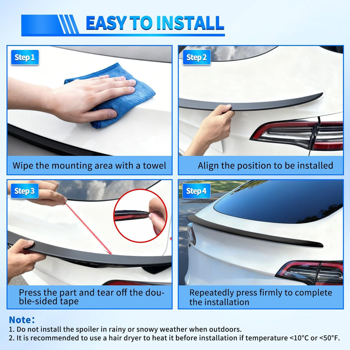 Spoiler Compatible with Tesla Model Y 2020 2021 2022 2023 2024 Spoilers for Cars Rear Spoiler Wing ABS Sporty Rear Trunk Lip Exterior Accessories Easy No-Drill Installation, Matte Black