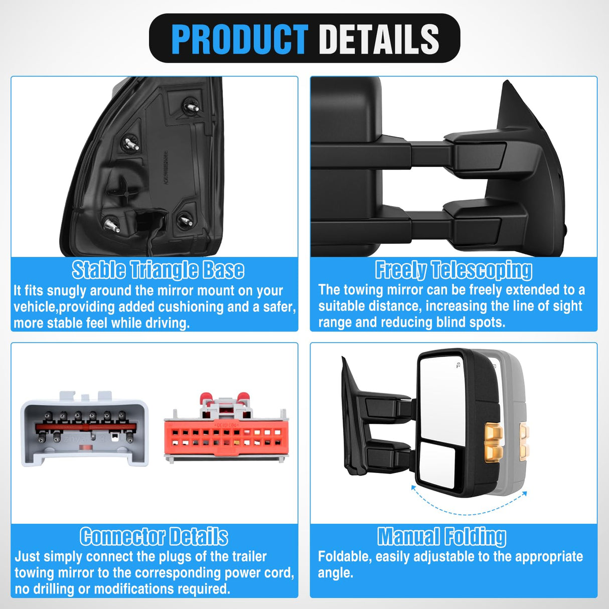 Towing Mirrors Turn Signal Puddle Lights Power Heated Adjustable Glass Manual Telescoping Folding Compatible With 2008-2016 Ford F250 F350 F450 F550 Super Duty
