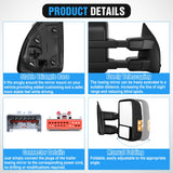 Towing Mirrors Turn Signal Puddle Lights Power Heated Adjustable Glass Manual Telescoping Folding Compatible With 2008-2016 Ford F250 F350 F450 F550 Super Duty