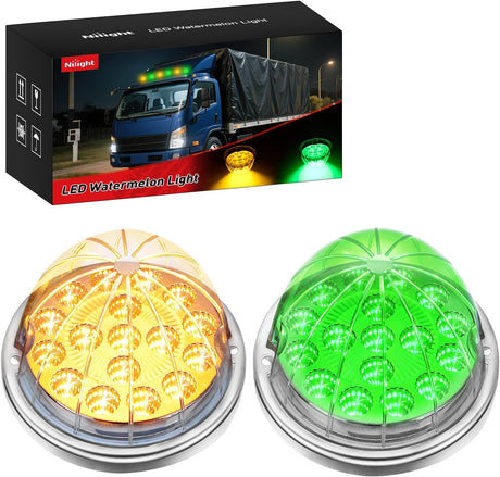 Watermelon Light 17 LED Dual Color 2PCS Stainless Steel Bezel Amber to Green Side Marker Clearance Turn Signal Lights 4 Plug IP68 Waterproof for Trailer Truck Pickup Camper RV ATV UTV Boat