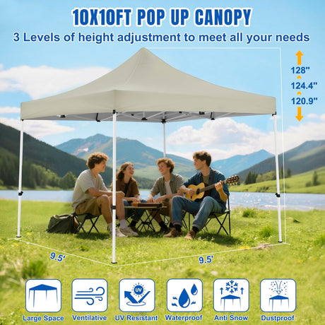 10x10 Pop Up Canopy Tent with 4 Sidewalls Portable Folding Outdoor Canopy Easy Setup Gazebo Waterproof Instant Shelter Tent w Wheel Carry Bag sandbag for Events Parties Camping, Khaki Brown