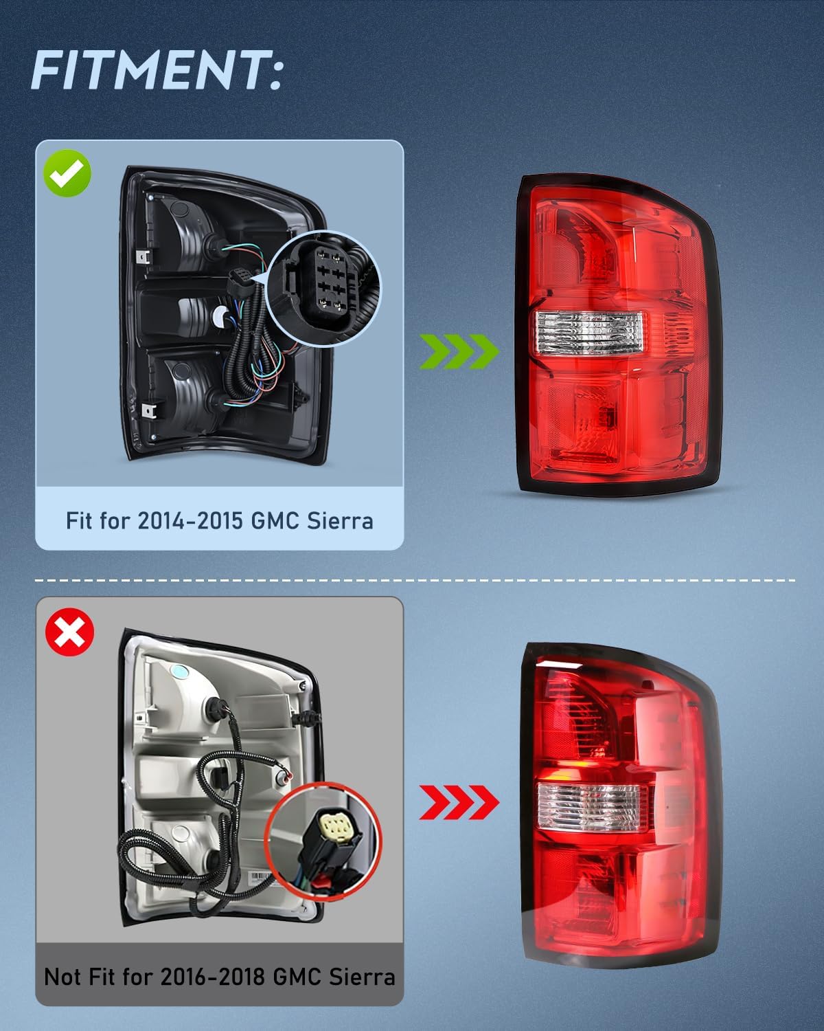 Taillight Assembly Compatible with 2014 2015 GMC Sierra 1500 2015 GMC Sierra 2500HD 3500HD Tail Light OE Style Rear Lamp Replacement Passenger Side