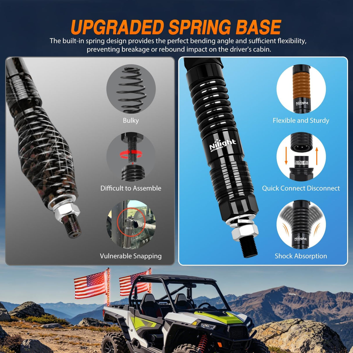 RGB LED Whip Light 2PCS 2FT Spiral Antenna Whips | APP and Remote Control with DIY Chasing Patterns Turn Signal Brake Reverse Functions and Spring Base for ATV UTV RZR and Jeep