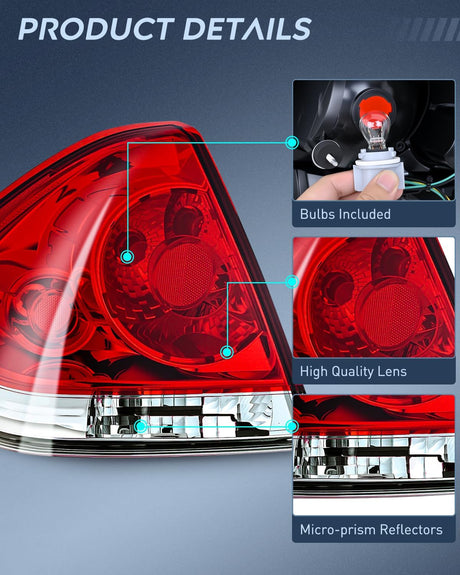 Taillight Assembly Compatible with 2006 2007 2008 2009 2010 2011 2012 2013 Chevy Impala 2014 2015 2016 Chevrolet Impala Limited Rear Tail Light Drive Side and Passenger Side