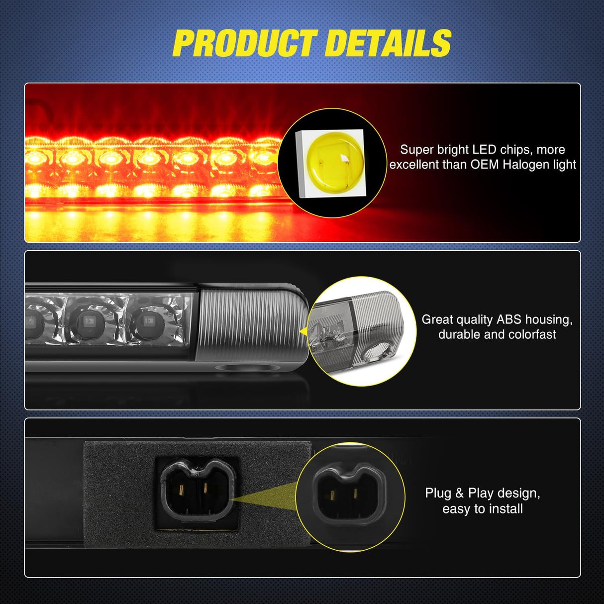 Third Brake Light Tail High Mount 3rd Stop Lights Smoked Lens for Toyota 4Runner 2010-2016 Highlander 2014-2016 Prius 2010-2015 Prius C Prius V 2012-2016 Sienna 2011-2016 Van SUV Rear Cab