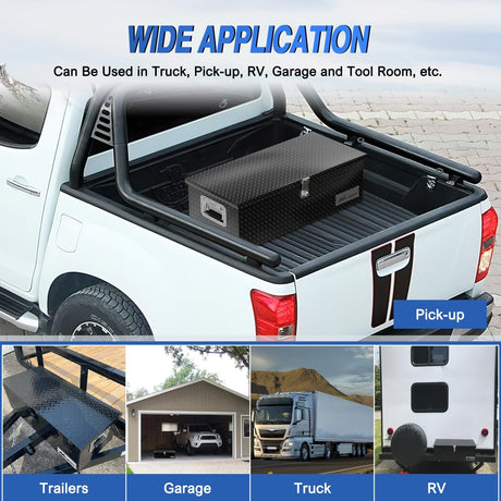 30 Inch Truck Tool Box Heavy Duty Aluminum Diamond Plate Truck Bed Toolboxes 30''X13''X9.6'' Waterproof Pick-Up Storage Tool Boxes for Bed of Truck RV Trailer with Side Handle Lock Keys, Black