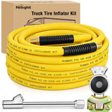 Heavy Duty Truck Tire Inflator Kit 3/8 in x 50 FT 300 PSI | Hybrid Air Hose with Universal Glad Hand and Air Chuck Lightweight Kink Resistant Semi Trailer Tractor Tire Inflation Hose