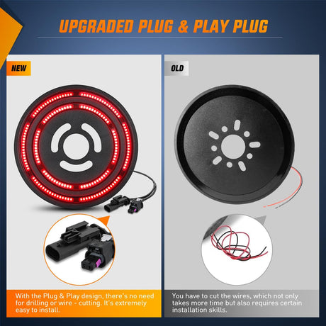 Spare Tire Brake Light Red Double Row LED Ring 3rd Third Stop Rear Wheel Lights Plug and Play Fit for 2018 2019 2020 2021 2022 2023 2024 2025 2026 Jeep Wrangler JL