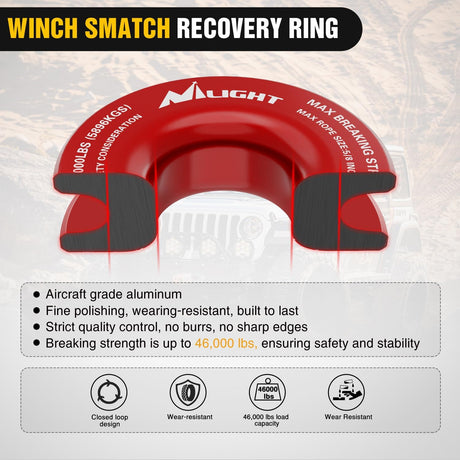 2PCS Synthetic Soft Shackle 1/2 Inch x 24 Inch & Recovery Ring Kit - 56,000 LBS Shackle Breaking Strength with 46,000 LBS MBS Snatch Pulley for 4x4 Truck SUV ATV UTV Off-Road Vehicle Extraction (Red)