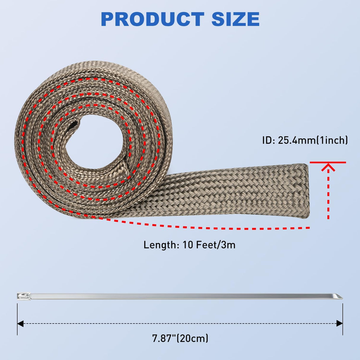 Titanium Spark Plug Wire Heat Shield Sleeve 1 Inch ID x 10' | 3632°F Heat Protection Cover for Fuel Line, Wire Loom, Brake Cable & Diesel Heater Exhaust