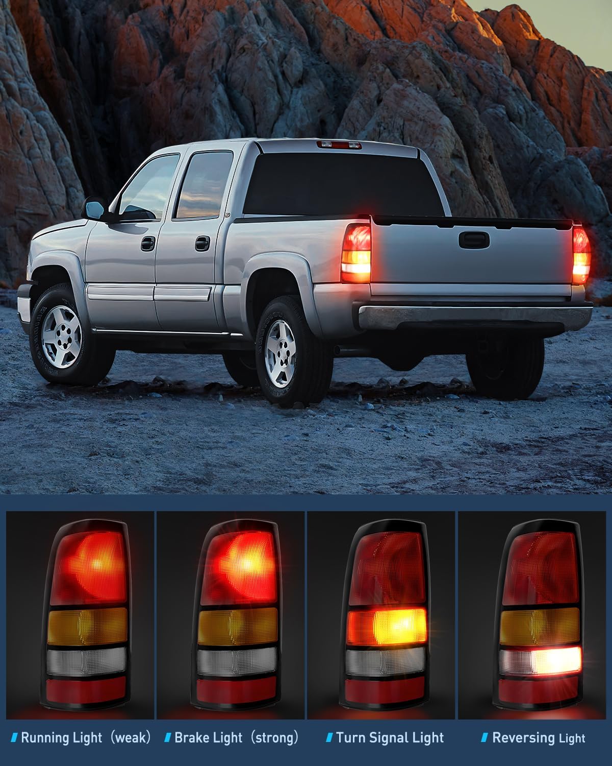 Taillight Assembly Compatible with 1999 2000 2001 2002 2003 2004 2005 2006 GMC Sierra 1999-2002 Chevy Silverado Fit Fleetside Tail Rear Light OE Style Driver Side Black Border