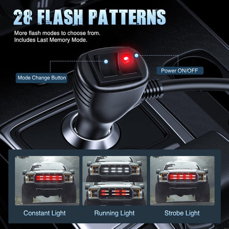 2PCS 24 inch Truck Grille Strobe Lights Strip 384 LED Emergency Light Red White Flexible Side Flashing Warning Caution Safety Waterproof Lighting Kit for Trucks Tow Plow Construction Vehicles
