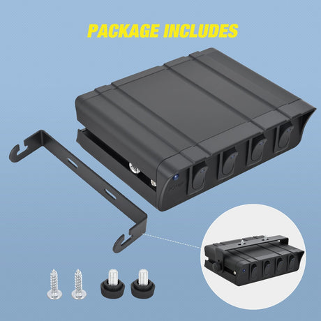 4 Gang Rocker Switch Box Waterproof SPST Toggle Panel Blue LED 12V 24V 20A 40Amp Max for Automotive Cars Vehicles Boats RVs Campers SUVs