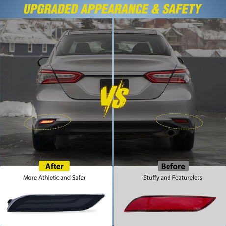 Rear Bumper Tail Light Compatible with 2018 2019 2020 2021 2022 2023 2024 2025 Toyota Camry Smoke Lens LED Reflector Rear Bumper Lamps Brake Turn Signal Sequential Flashing Driving Taillights