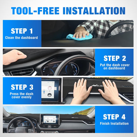 Dash Cover for Toyota Rav4 2019 2020 2021 2022 2023 2024, Custom Fit Suede Dashboard Mat Non‑Slip Sunshade Glare Protector Interior Accessories Black