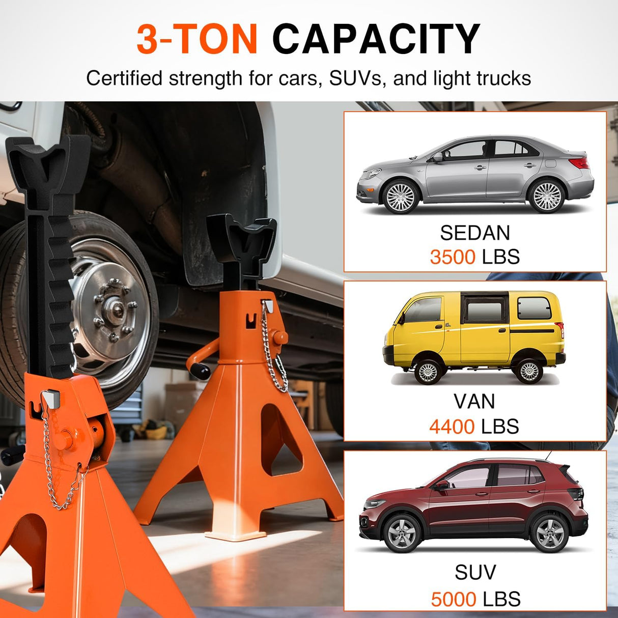 3 Ton Jack Stands, Double Locking Heavy Duty Steel 6,600 lbs Capacity, Adjustable 11.22 Inch-16.53 Inch Height for SUV Sedan Pickup Light Truck, 2 Pack