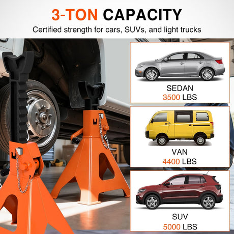 3 Ton Jack Stands, Double Locking Heavy Duty Steel 6,600 lbs Capacity, Adjustable 11.22 Inch-16.53 Inch Height for SUV Sedan Pickup Light Truck, 2 Pack