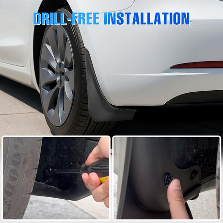 Mud Flaps for Tesla Model 3 2017 2018 2019 2020 2021 2022 2023, No Drilling Precision Fit Exterior Accessories Heavy-Duty Splash Guards Protection, Front & Rear Set
