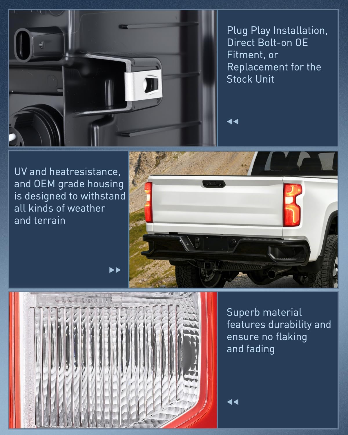 Taillight Assembly for 2019 2020 2021 2022 2023 Chevy Silverado1500 | 2020 2021 2022 2023 Silverado 2500HD 3500HD LED Tail Light Rear Lamp Replacement Driver and Passenger Side