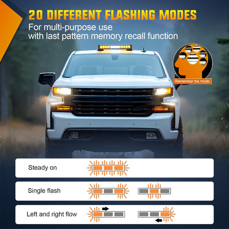12LED Wireless Emergency Strobe Light Amber White 14 Inch Magnetic Mount Mini Light Bar 12V Rooftop Powered Hazard Warning Flashing Lights for Car Truck Trailer Snow Plow Construction Vehicles
