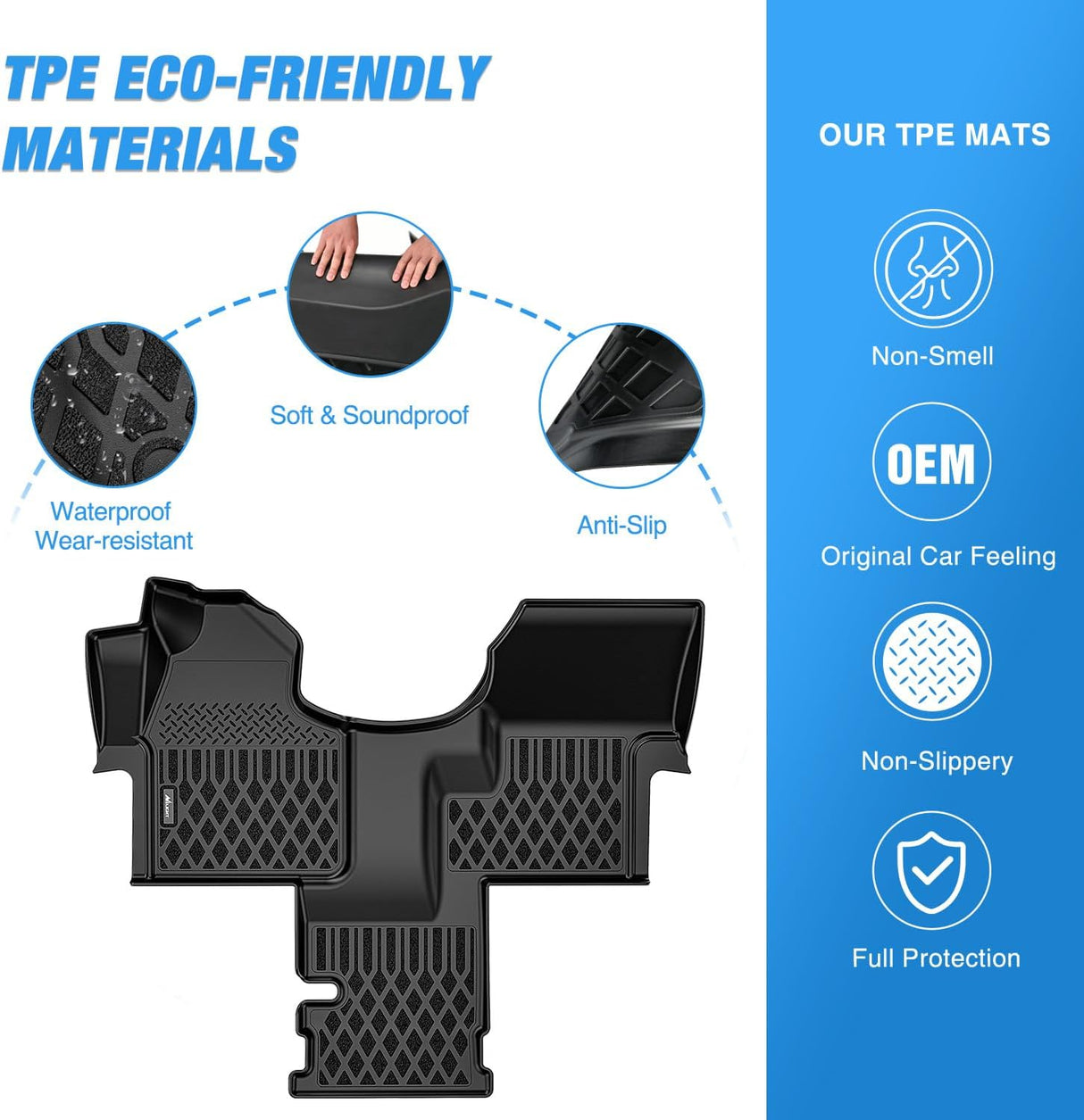 TPE Floor Mats for All Mercedes Benz Sprinter 2500 3500 2019 2020 2021 2022 2023 2024 2025 Weather Custom Fit Heavy Duty Floor Liners