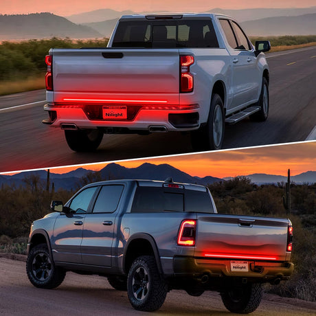 Truck Tailgate Light Strip 48 Inch Quad Row 528 LED Strip with Red Running Brake Lights White Reverse Lamp Amber Turn Signals Lights