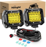 2PC 4Inch Yellow Led Pods Triple Row 60W Flood Spot Combo Driving Fog Lights with 16AWG Switch Wiring Harness Kit-2 Leads for Offroad Pickup Trucks ATV UTV SUV, 2 Years Warranty