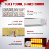 6.3 Inch Amber Rectangle Side Marker Light, White Lens, High Low Strobe | 12 LED IP67 Waterproof Chrome Bezel 12V Surface Mount Marker & Clearance Light Fits Pickup Trucks Trailers RVs Boats,10 Pack