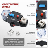 Circuit Breaker 50 Amp w/Manual Reset 12V-42V Overload Protection | Resettable Switch Trolling Motor Auto Car Stereo Audio Inline Fuse Block Holders Inverter for Automotive RV Marine Boat