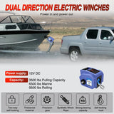 Boat Trailer Winch 3500 lbs Portable Electric Boat Winches 12 V DC Marine Winch with Synthetic Rope Remote Control Hand Crank Power-in Freewheel Waterproof Winch for Boat Trailer Towing, Blue