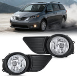 Fog Lights Assembly Compatible with 2011 2012 2013 2014 2015 2016 2017 Toyota Sienna Base LE XLE (Not Fit SE Models) w/H11 12V 55W Bulbs Driver and Passenger Side Clear Lens Black Bezel