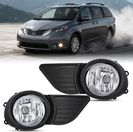 Fog Lights Assembly Compatible with 2011 2012 2013 2014 2015 2016 2017 Toyota Sienna Base LE XLE (Not Fit SE Models) w/H11 12V 55W Bulbs Driver and Passenger Side Clear Lens Black Bezel