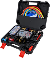 A/C Manifold Gauge Set Fits for R134a R410A R22 R404A 3-Way Auto HVAC Diagnostic Gauges Refrigerant Recharge kit with Adjustable Couplers 5FT Hoses Universal Can Tap